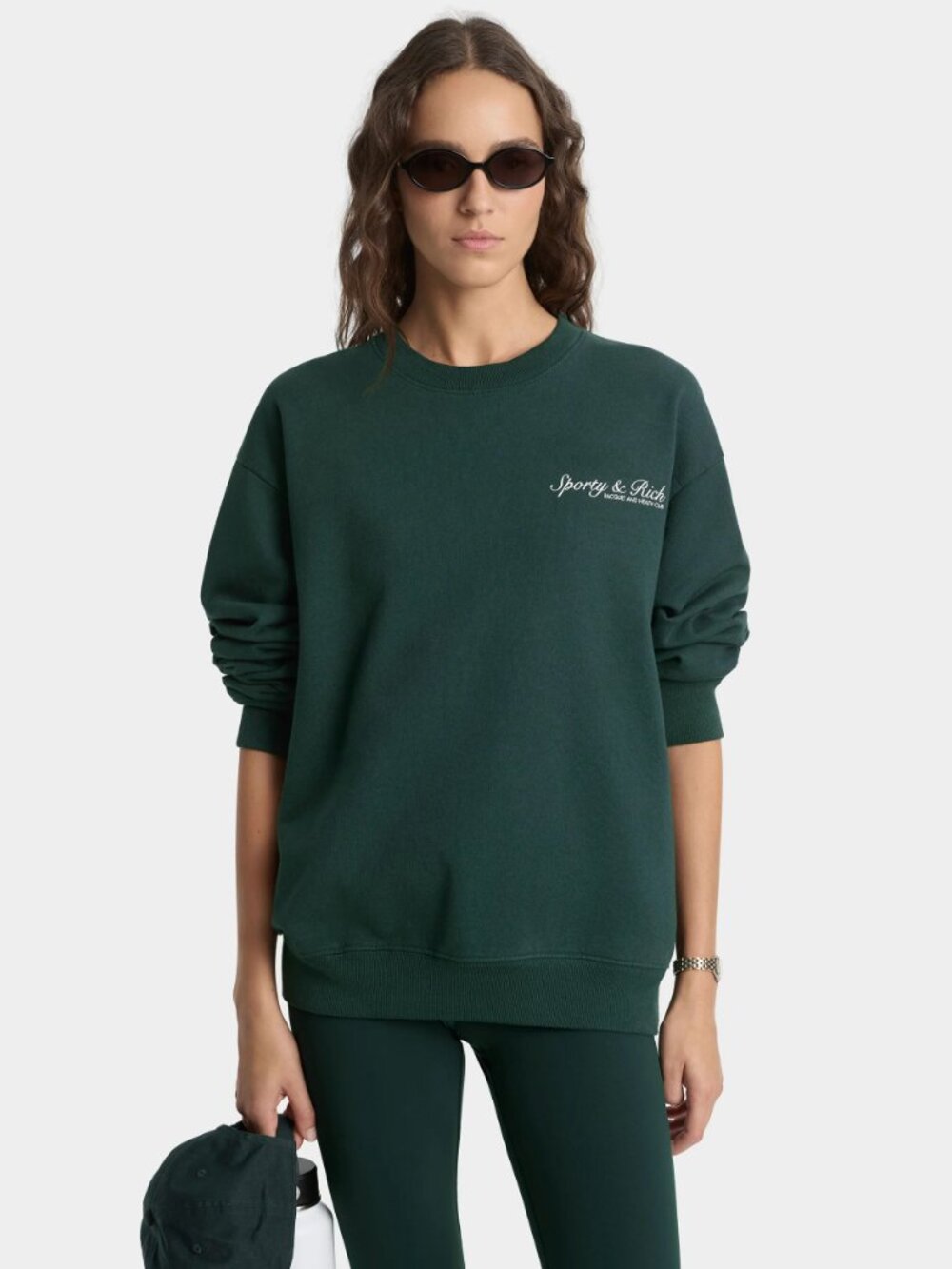 SPORTY & RICH Wimbledon Crewneck cotton-jersey sweatshirt in Forest Green